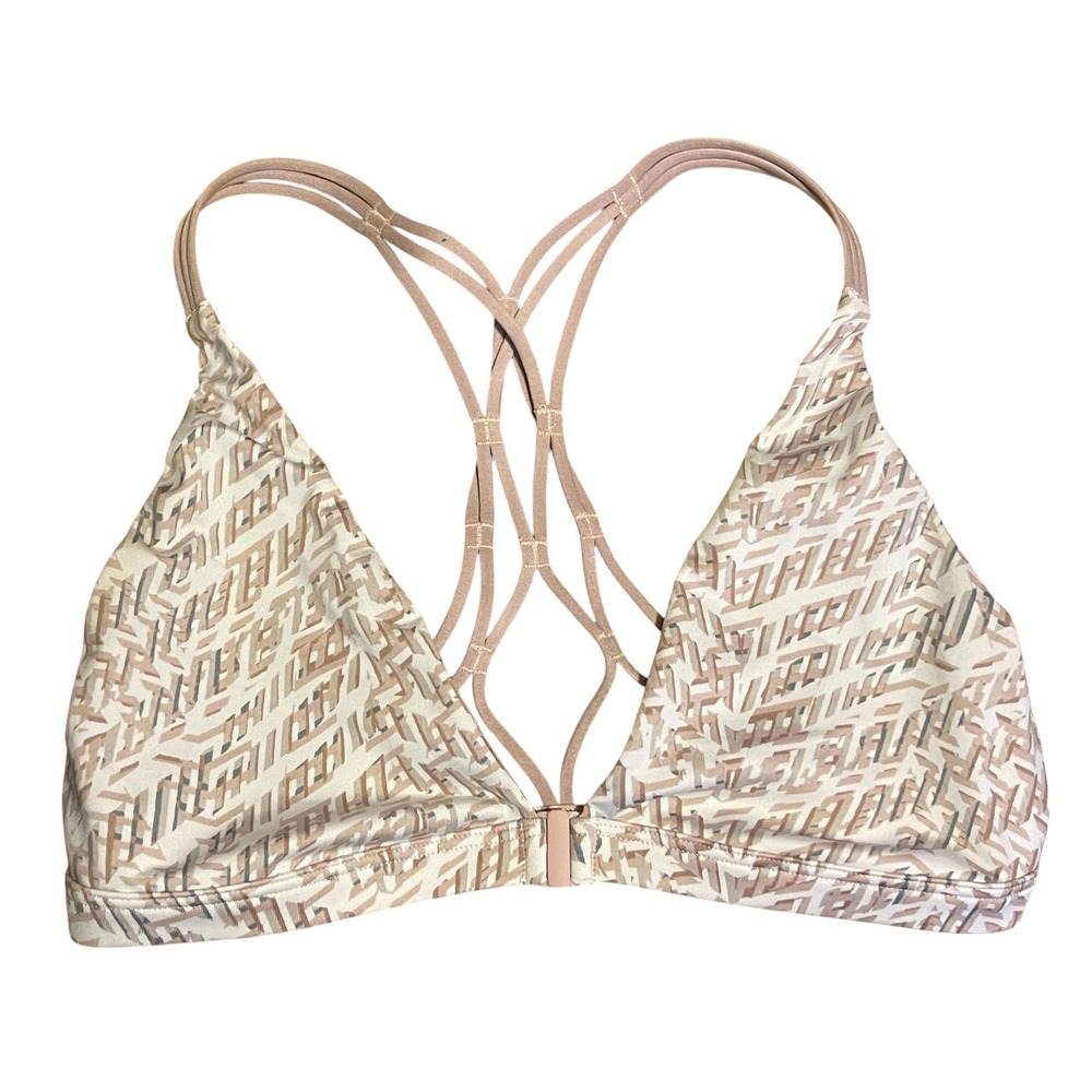 Victoria Sport Womens Beige Geometric Strappy Front Close Sports Bra S